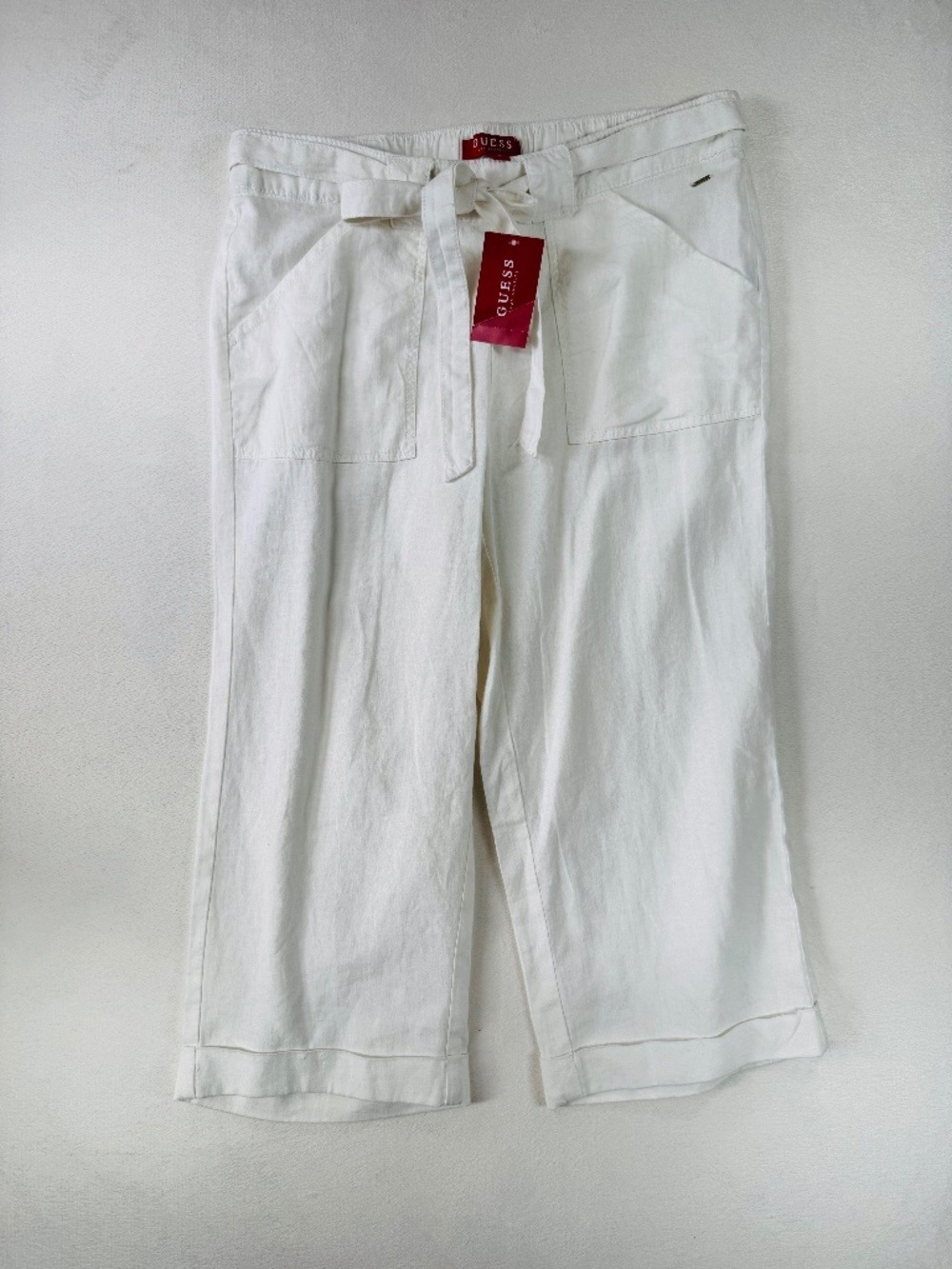 Guess Linen-Blend Capris with Tie Waist white size Small
